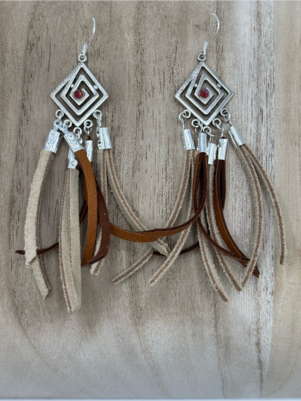 Hand Crafted Bohemian Tassel Drop Earrings in Brown and Tan - Picture 8 of 11